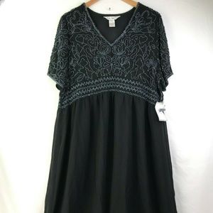 New Ulla Popken Black Beaded Long Evening Dress
